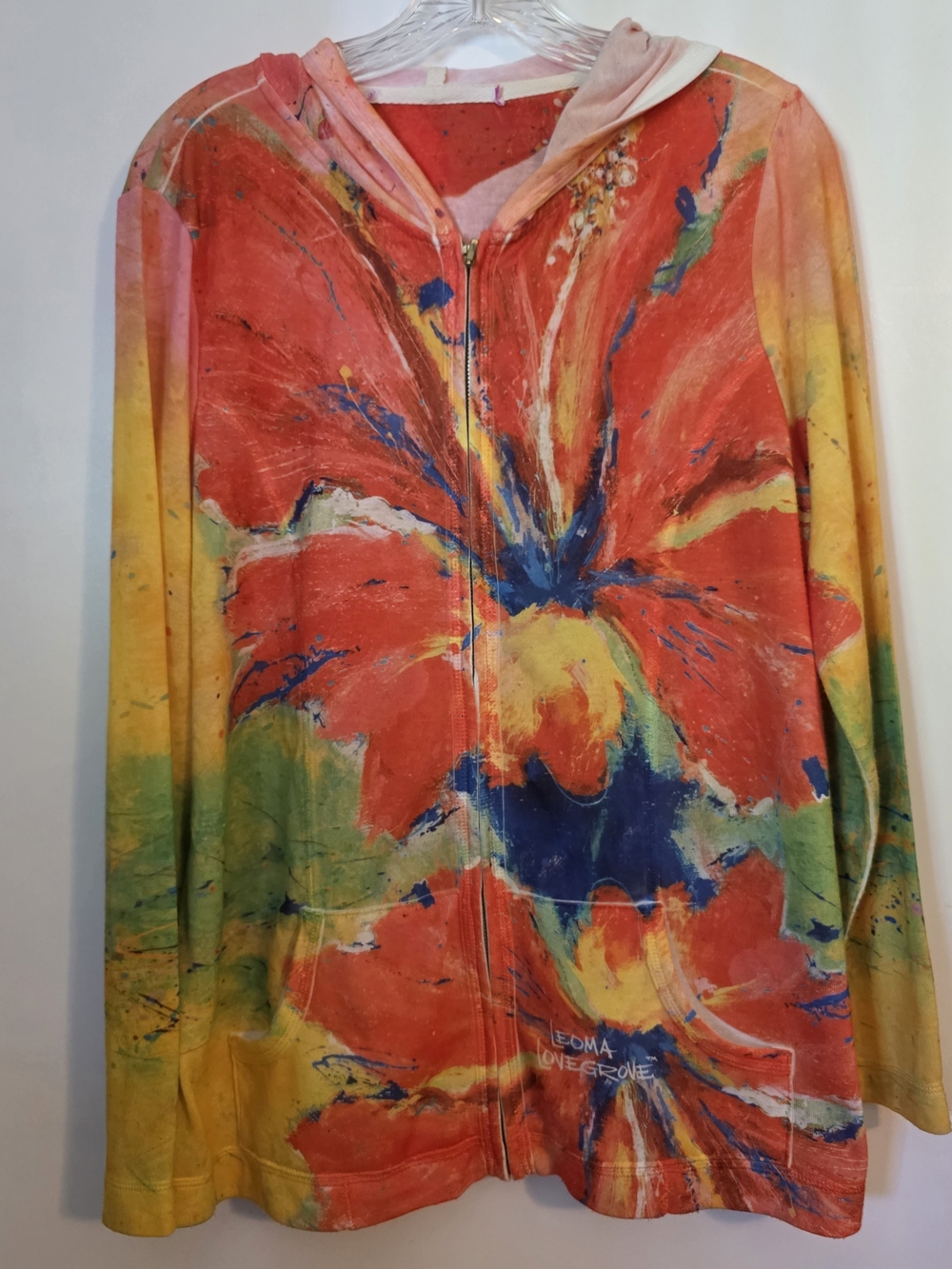 Leoma Lovegrove Big Hibiscus Flowers Full Zip Hoodie Lightweight Artwear Pockets